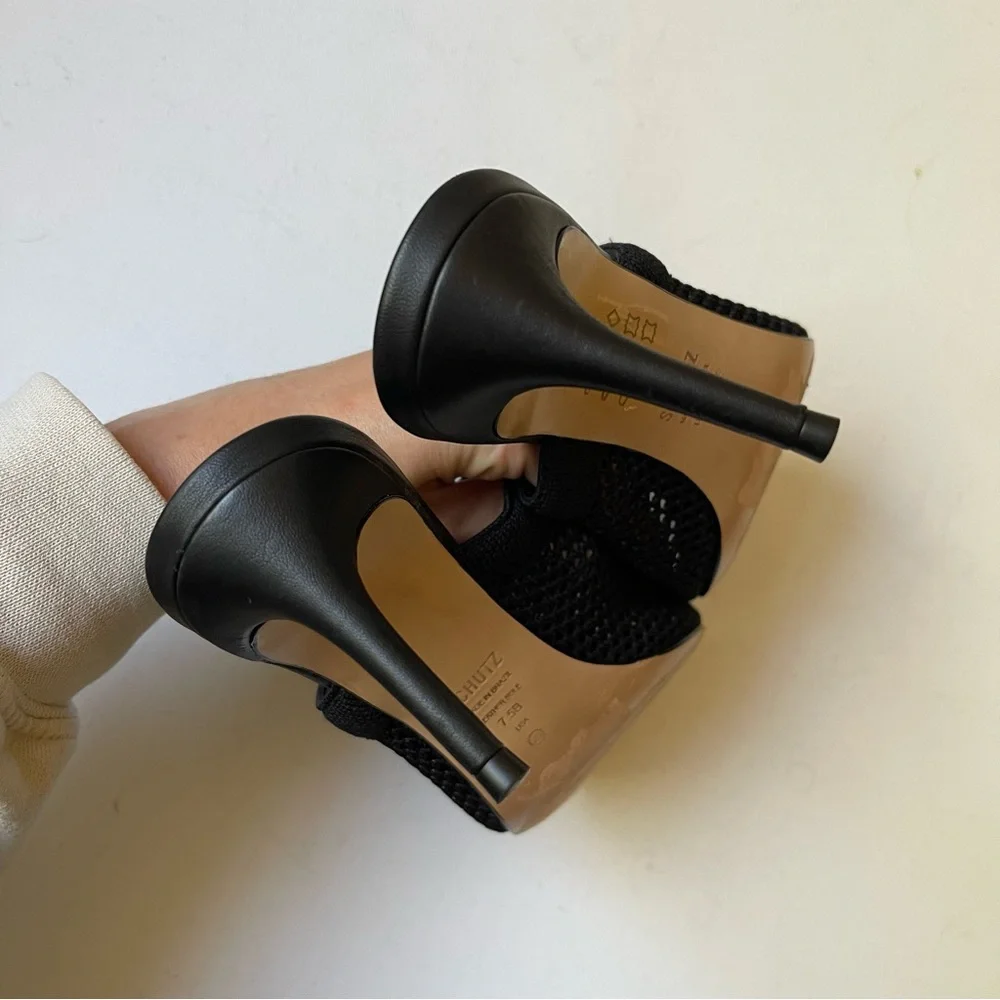 Schutz SINARA KNIT SANDAL Black Heels Leather Size 7.5 - Picture 8 of 9